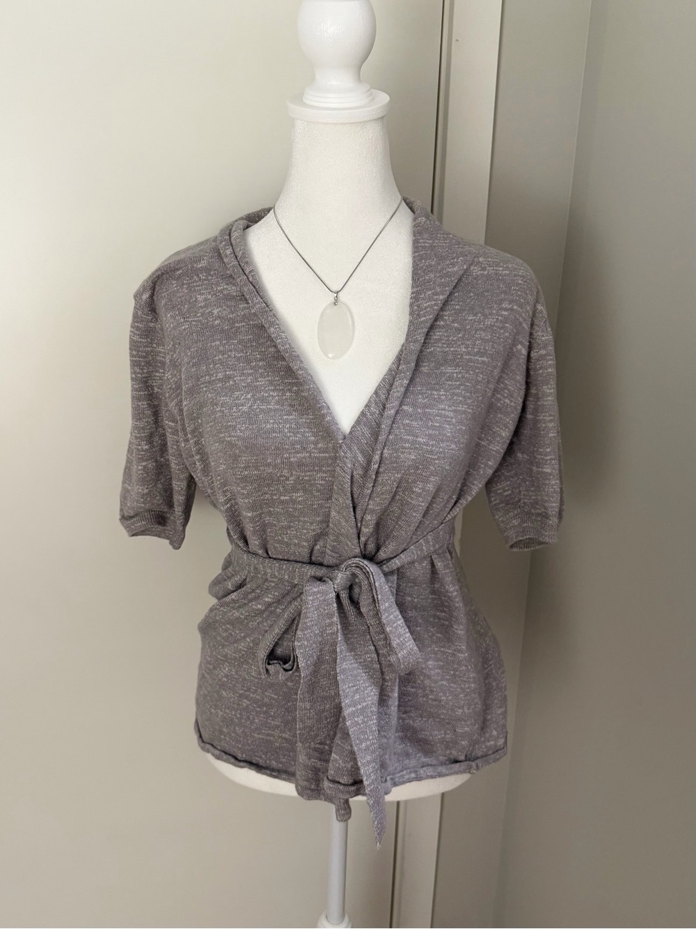 Y2K The Limited Short Sleeve Wrap Belted Tie Knit Cardigan